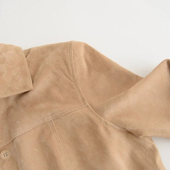 Vintage Cherokee Tan 100% Leather Suede Button Up Jacket Size Small - Picture 10 of 16